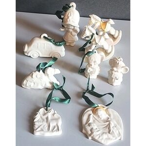 Vintage Lot Of 9 Ceramic Christmas Ornaments Horse Mouse Car Camel Mary 1990